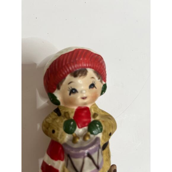 Vintage‎ Napco Winter Boy 4 1/2" ceramic figurine with drum and cat - Picture 2 of 4